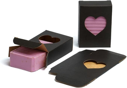 Heart Window Soap Boxes – Black Recyclable Packaging for Handmade Soap, Wholesale Bold Artisan Packaging – Made in USA – 2 3/4" x 3 13/16" x 1 4/16" - Case of 1,000