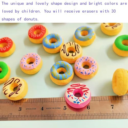 30PCS Cute Fun Donut Erasers for Kids Bulk (30 Count)