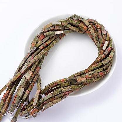 Natural Unakite Rectangle Tube Beads 4x13mm 38cm (28 Count)