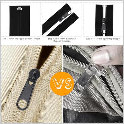 25Pcs Black Zipper Repair Kit Zippers Replacement 3# Zipper Pull Rescue Kit for Clothing Jackets Purses Luggage Backpacks (25 Count)