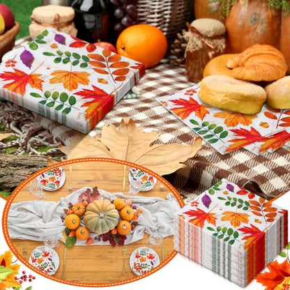 60 Pcs Fall Leaves Cocktail Paper Napkins 6.5 x 6.5 Inches (60 Count)