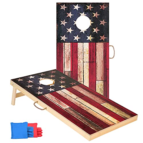 Solid Wood Classic Cornhole Set Flag Pattern Cornhole Outdoor Game