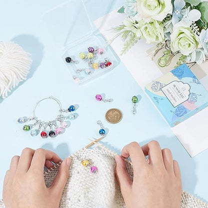 1 Box 24Pcs Crochet Stitch Markers Knitting Markers Pearl Knitting Markers Charms Metal Pearl Leverback Knitting Charms for Knitting Weaving Sewing Needleworks Women Adults DIY Crafts (24 Count)