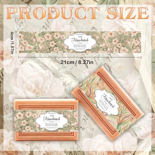 100 Eucalyptus Leaves Soap Wrapper 8 Style Vintage Flower Wrap Tape Kraft Paper Vertical Tag Sleeves Covers for Christmas Homemade Soaps Packaging Supplies (120 Count)