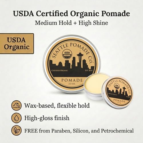 Seattle Pomade Co. USDA Certified Organic Pomade. Medium Hold & High Shine (2.5 ounce)