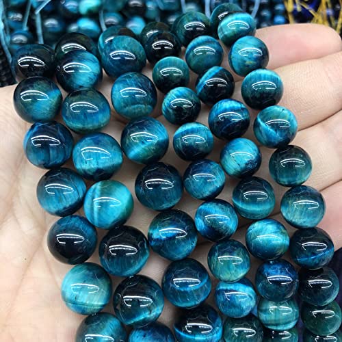 Blue Tiger Eye Gemstone Loose Beads Natural Round Loose Stone Beads for Jewelry Making DIY Bracelet Necklace Earrings 8mm 48pcs 1 Strand 15" (16 Count)