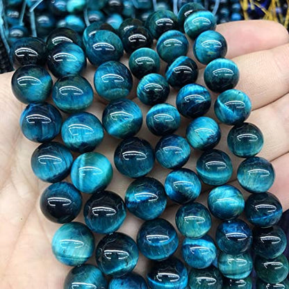Blue Tiger Eye Gemstone Loose Beads Natural Round Loose Stone Beads for Jewelry Making DIY Bracelet Necklace Earrings 8mm 48pcs 1 Strand 15" (16 Count)