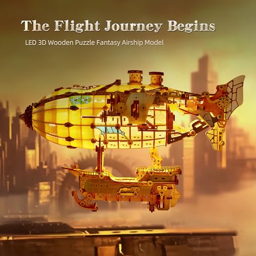 LED 3D Wood Puzzle Fantasy Airship Model (473 Count)