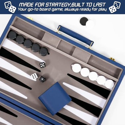 Dark Blue 15 Inch Backgammon Sets for Adults (39 Count)