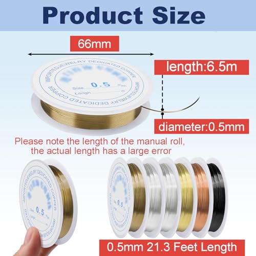 0.5 mm Dia. 6 Rolls Copper Jewelry Wire (126 Foot)