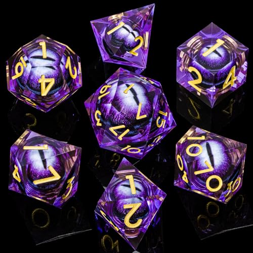 DND Resin Dice Dragon Eye Dice Liquid Core Purple Sharp Edged Dice Set with Gift Box