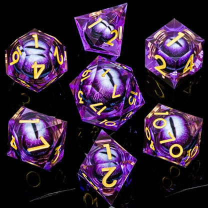 DND Resin Dice Dragon Eye Dice Liquid Core Purple Sharp Edged Dice Set with Gift Box