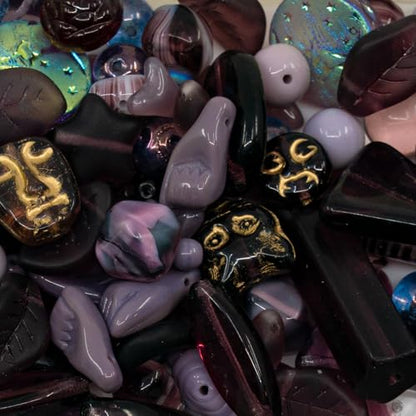 1.4oz (40g) Variative Mix of Pressed Czech Glass Beads, Purple