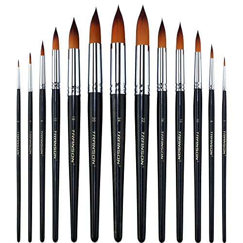 13pcs Round Paint Brush Set Synthetic Bristle Complete Round Brush Set for Watercolor Acrylic Gouache Ink Tempera (13 Count)