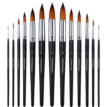 13pcs Round Paint Brush Set Synthetic Bristle Complete Round Brush Set for Watercolor Acrylic Gouache Ink Tempera (13 Count)