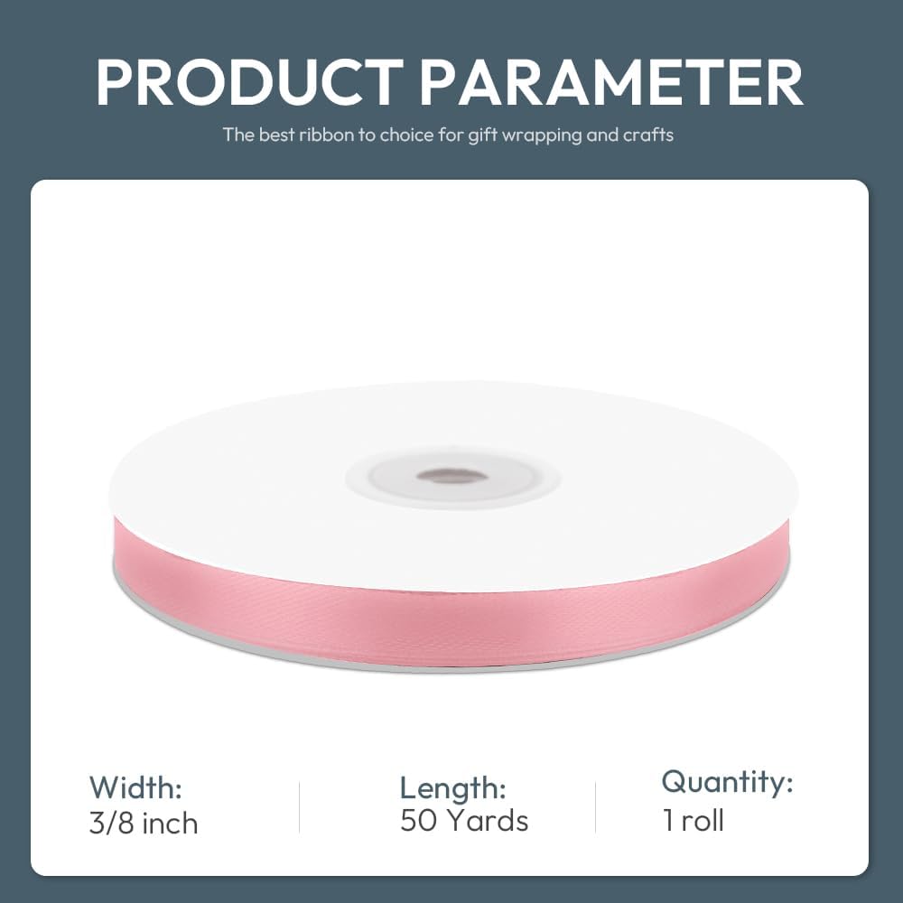 KMER LIFE 3/8" Wide x 50 Yards Pink Satin Ribbon - Perfect for Wedding Decor, Crafts, Gift Wrapping & Other Projects - Crafty Corner