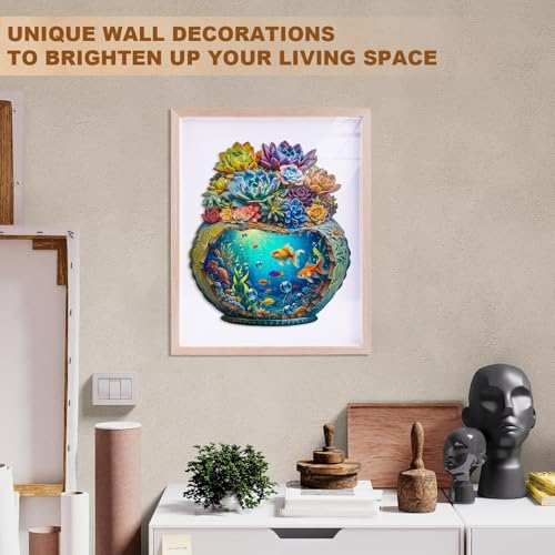 Succulent Ocean Puzzles Potted Colorful Plants Flowers Aquarium Vase Fish Puzzle Adults Gifts for Women Men Wooden 165 Pieces 11.4 * 10.0in (165 Count)
