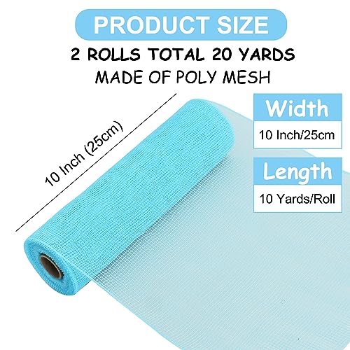 2 Rolls 10 Inch Light Blue Decorative Mesh Ribbbon Rolls (60 Foot)