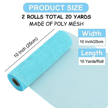 2 Rolls 10 Inch Light Blue Decorative Mesh Ribbbon Rolls (60 Foot)