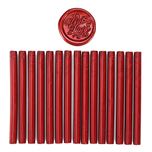 15Pcs Retro Wine Red Glue Gun Sealing Wax Sticks for Wax Seal Stamp (15 Count)