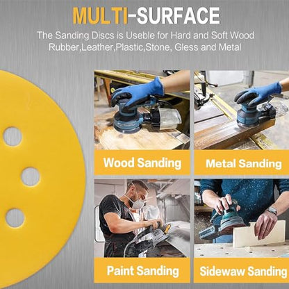 100PCS 5 Inch Sanding Discs 220 Grit Random Orbit Sander Sandpaper (100 Count)