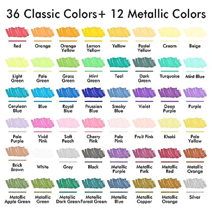 48 Colors Brush & Fine Tip Acrylic Paint Markers (48 Count)