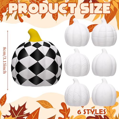6 Sets Fall Pumpkins Ceramics to Paint Black and White Pumpkin Ready to Paint Your Own Ceramic Pumpkins Statues DIY Unpainted Ceramics Paintable Fall Figurines Kit Crafts with Brush Palette
