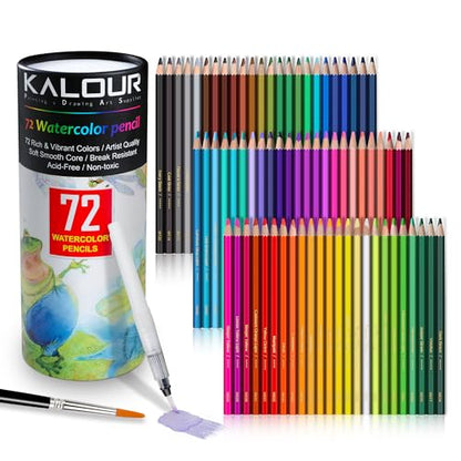 72 Color Professional Watercolor Pencils Set with Brush and Water Brush Pen (72 Count)