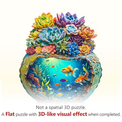 Succulent Ocean Puzzles Potted Colorful Plants Flowers Aquarium Vase Fish Puzzle Adults Gifts for Women Men Wooden 90 Pieces 8.5 * 7.4in (90 Count)