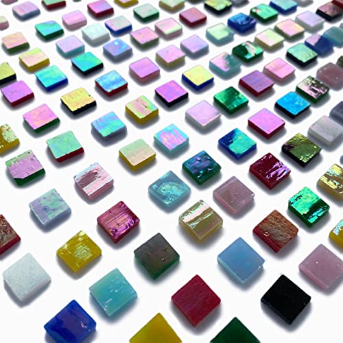 610 Pieces Iridescent Square Glass Mosaic Tiles for Crafts (15 Ounce)