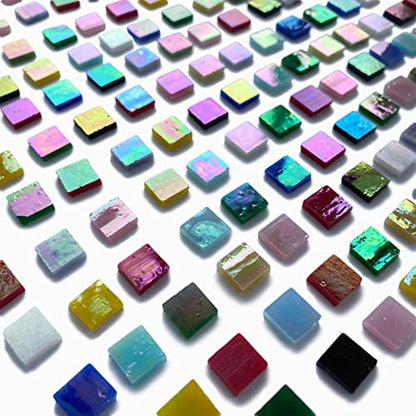 610 Pieces Iridescent Square Glass Mosaic Tiles for Crafts (15 Ounce)