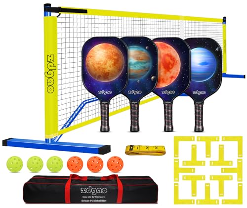 Pickleball Net and Fiberglass Paddle Set of 4