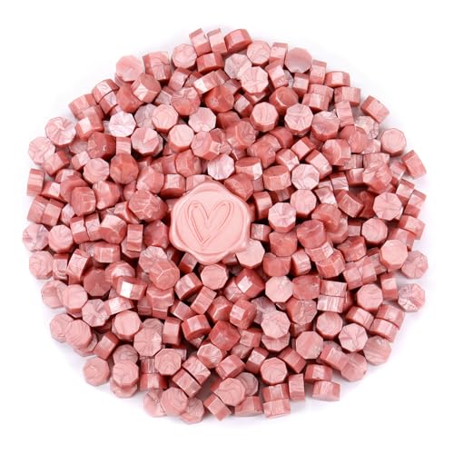 360Pcs Rose Gold Sealing Wax Beads with 2 Spoons and 4Pcs Tea Candles for Wax Seal Stamps (360 Count)