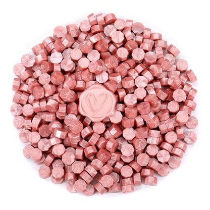 360Pcs Rose Gold Sealing Wax Beads with 2 Spoons and 4Pcs Tea Candles for Wax Seal Stamps (360 Count)