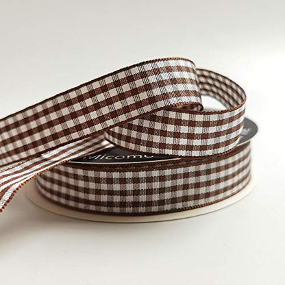 Brown and White Gingham Ribbon Buffillo Gingham Ribbon 25 Yards Each Roll 100% Polyester (75 Foot)
