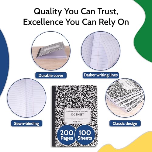 12 Pack EPI Marble Hardcover Wide Ruled Composition Notebook (12 Count)