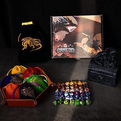 DND Dice Set 42 Pcs Polyhedral Dungeons and Dragons Rolling Dice for D&D RPG MTG Table Games Dice Bulk with Colorful Drawstring Bags and Dice Tray (49 Count)