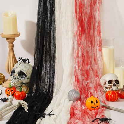 Halloween Cheese cloth 85 x 197 Inch White Black and Bloody Cheesecloth Roll for Crafts Large Cotton Muslin Gauze Fabric for Halloween Outdoor & Indoor Spooky Decoration