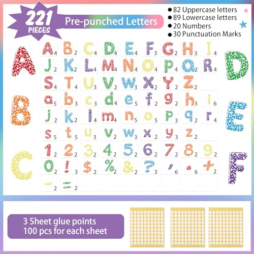 221 Pcs Colorful Composition Bulletin Board Letters for Classroom (221 Count)