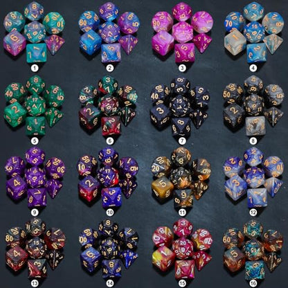 Starry Glitter Polyhedral Dice Set with Drawstring Pouch (182 Count)