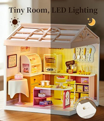 Bakery Shop DIY Miniature House Kit with Roof & LED Light
