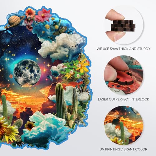 Wooden Puzzles for Adult 600 Pieces Plant Planet Jigsaw Puzzle 16.4x17.2 in (600 Count)