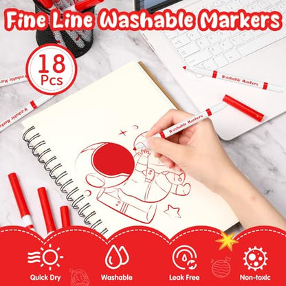 18 Pcs Line Washable Markers Red Fine Tip Markers for Kid
