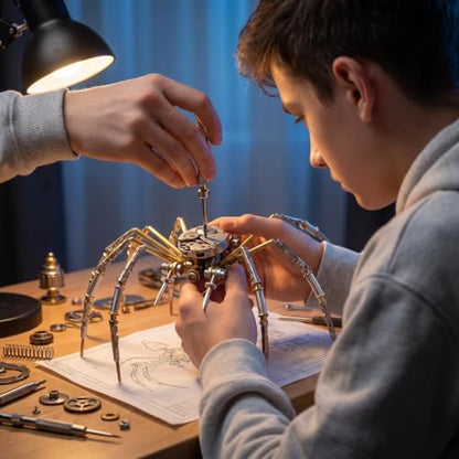 Steampunk 3D Metal Puzzle Spider 140+ Pcs Mechanical DIY Assembly Model Kit Desktop Display for Men Family and Friends (140 Count)