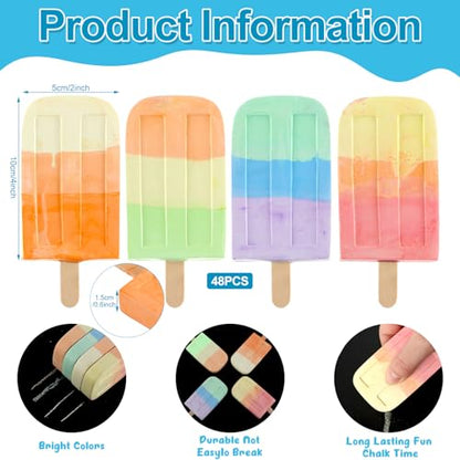 48 Pcs Ice Cream Sidewalk Chalk Set Multicolor Party Favors Bulk Washable Safe Outdoor Chalk for Kids Adults Fun Summer Playground Outdoor Activities Painting on Chalkboard Blackboard (48 Count)