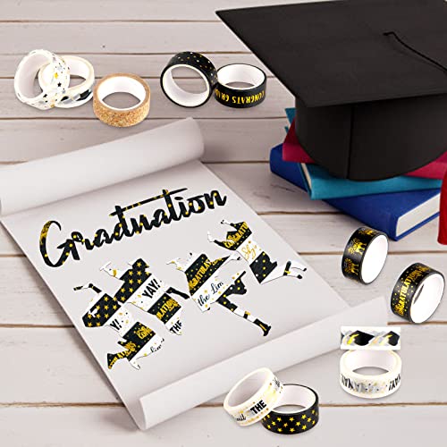 12 Rolls Graduation Washi Tape 2026 Grad Black Foil Gold Washi Masking Tape Graduation Congratulations Decorative Paper Sticker for Scrapbook DIY Art Crafts Gift Wrapping (117.6 Foot)