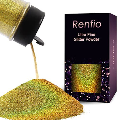 Holographic Ultra Fine Gold Glitter Powder Metallic Resin Glitter (2.11 Ounce)