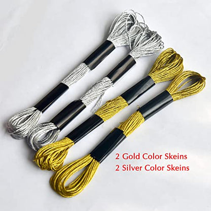 Embroidery Floss Rainbow Color 109 Skeins Per Pack Cross Stitch Threads Friendship Bracelets Floss Crafts Floss with 3 Weaved Plate（105 pcs Embroidery Floss +4 Metallic Embroidery Thread (2743.75 Foot)