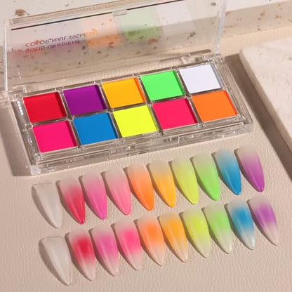 10 Colors Neon Phosphor Solid Nail Powder Palette (3.45 Ounce)