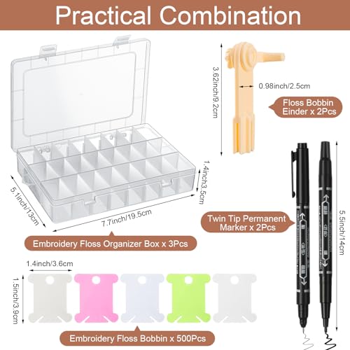 500 Pcs Set Embroidery Floss Bobbins Thread Organizer Kit (3 Count)